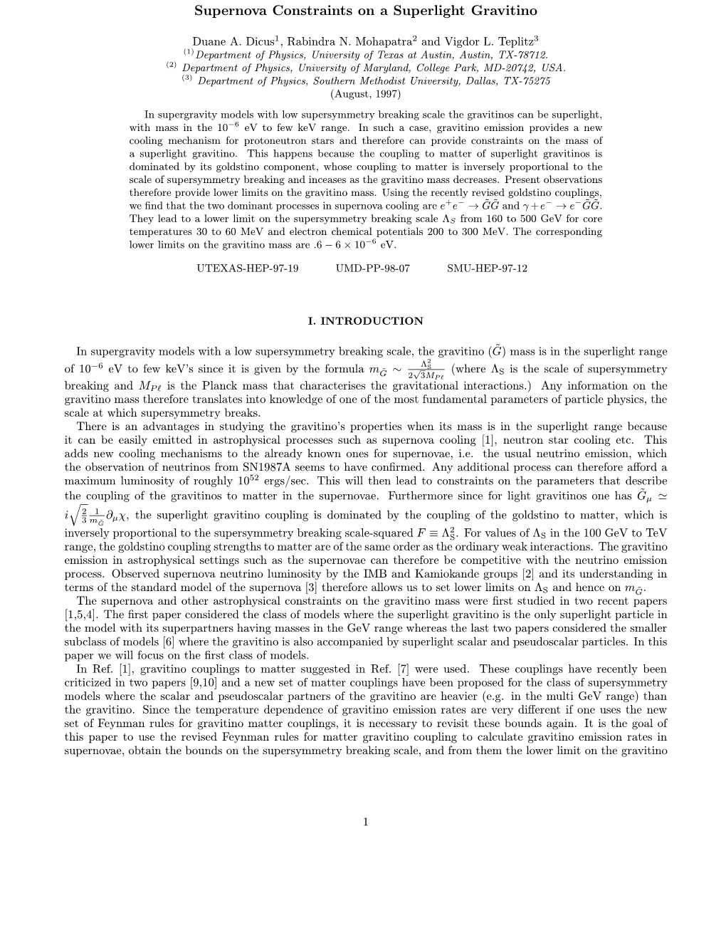 Supernova Constraints on a Superlight Gravitino