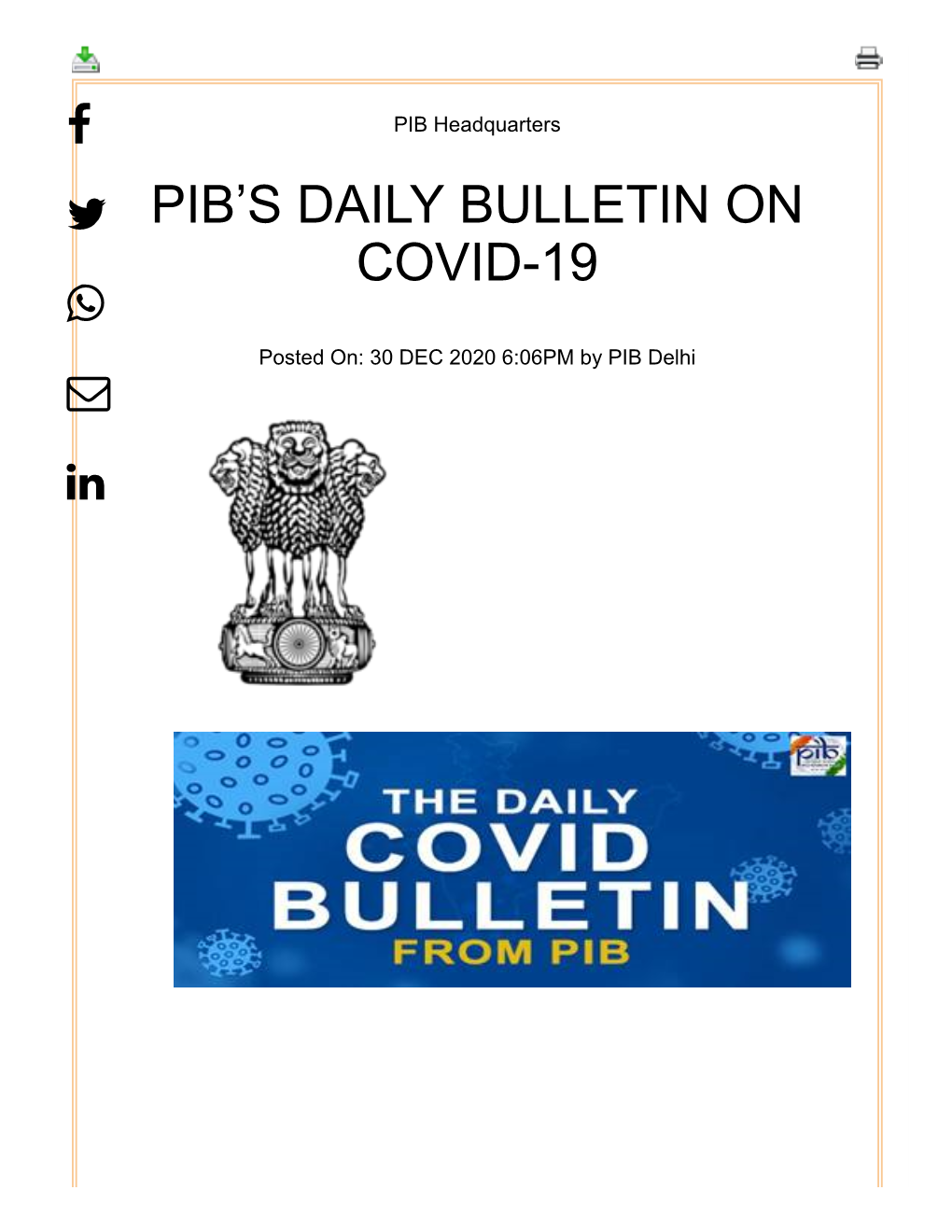 Pib's Daily Bulletin on Covid-19