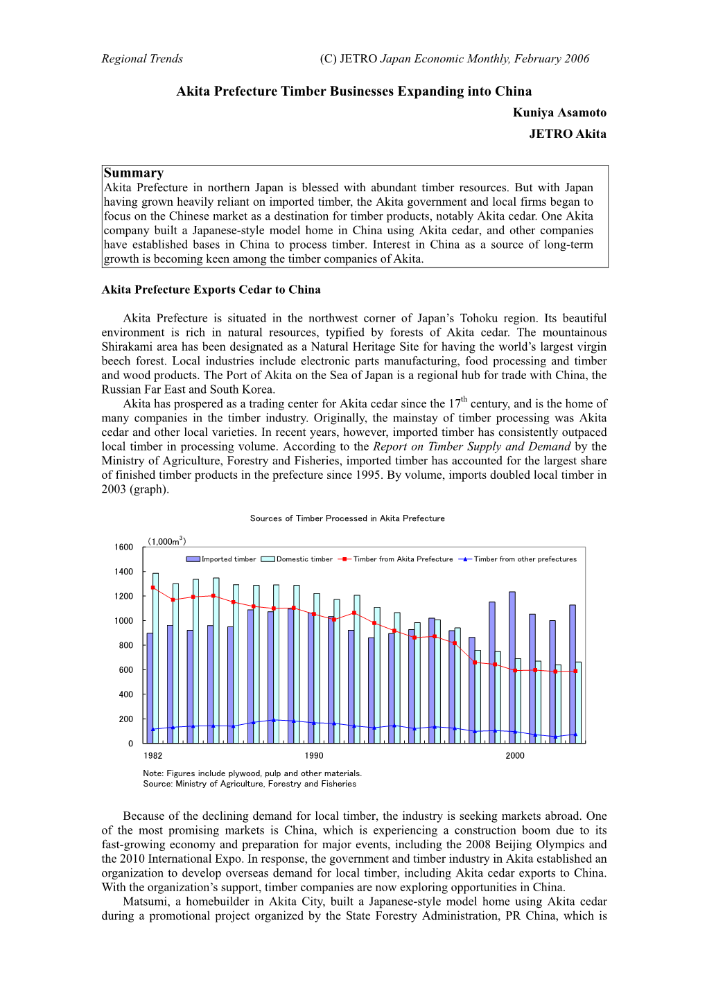 Akita Prefecture Timber Businesses Expanding Into China Summary