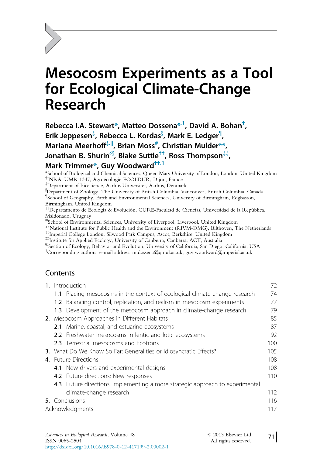 Mesocosm Experiments As a Tool for Ecological Climate-Change Research