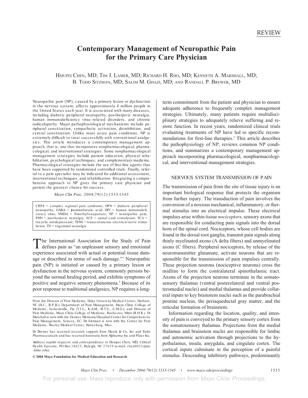Contemporary Management of Neuropathic Pain for the Primary Care Physician