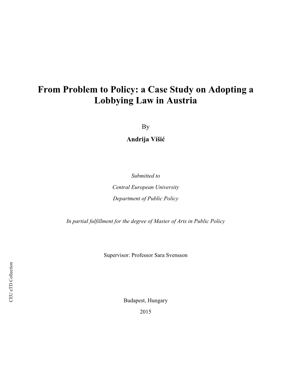 A Case Study on Adopting a Lobbying Law in Austria