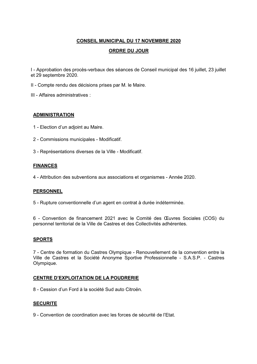 Conseil Municipal Du 17 Novembre 2020