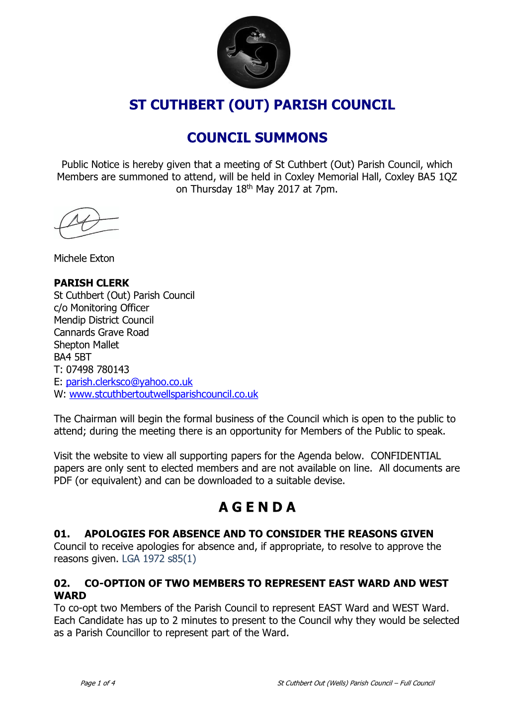 Parish Council Council Summons Agenda