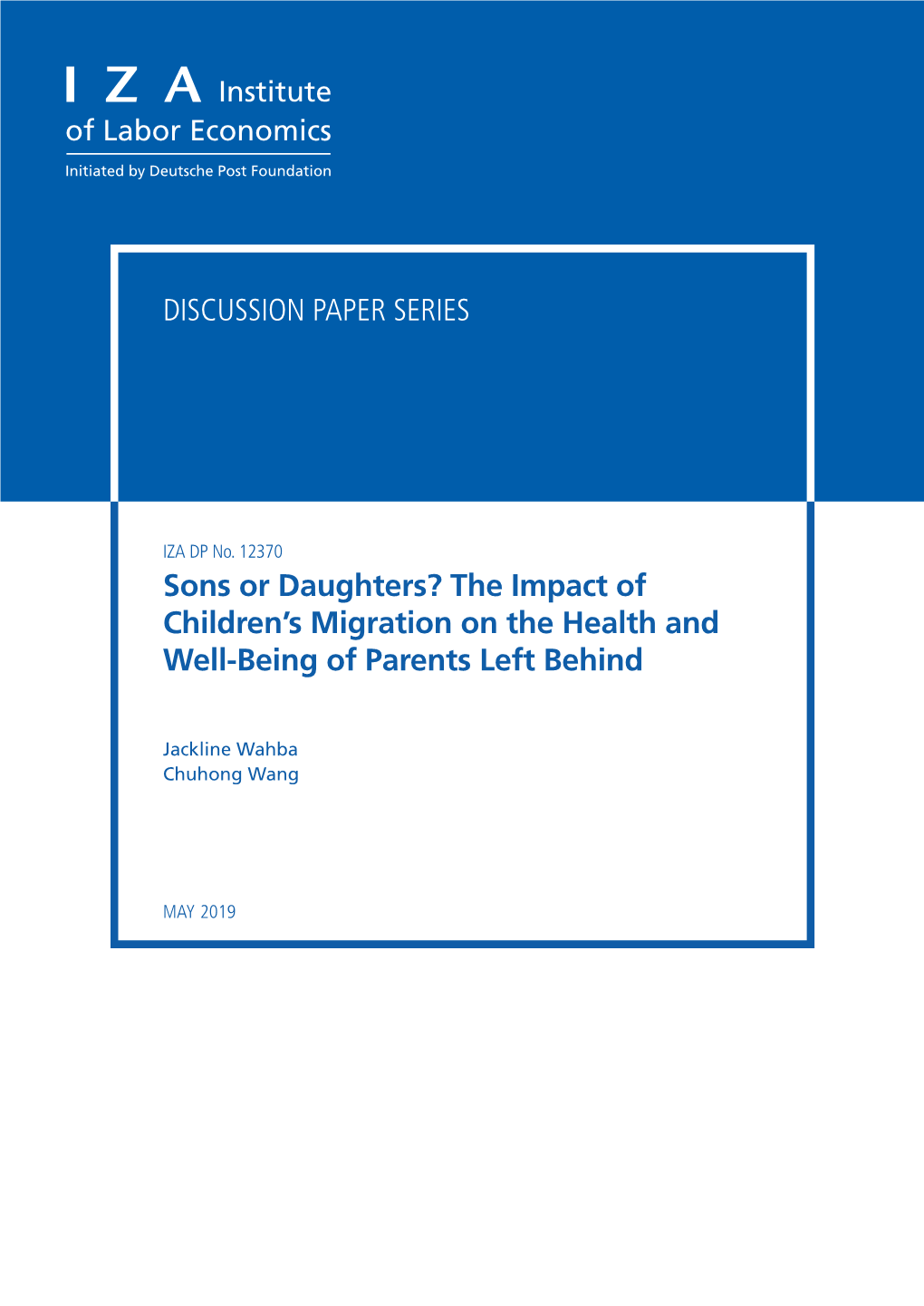 Sons Or Daughters? the Impact of Children's Migration on the Health