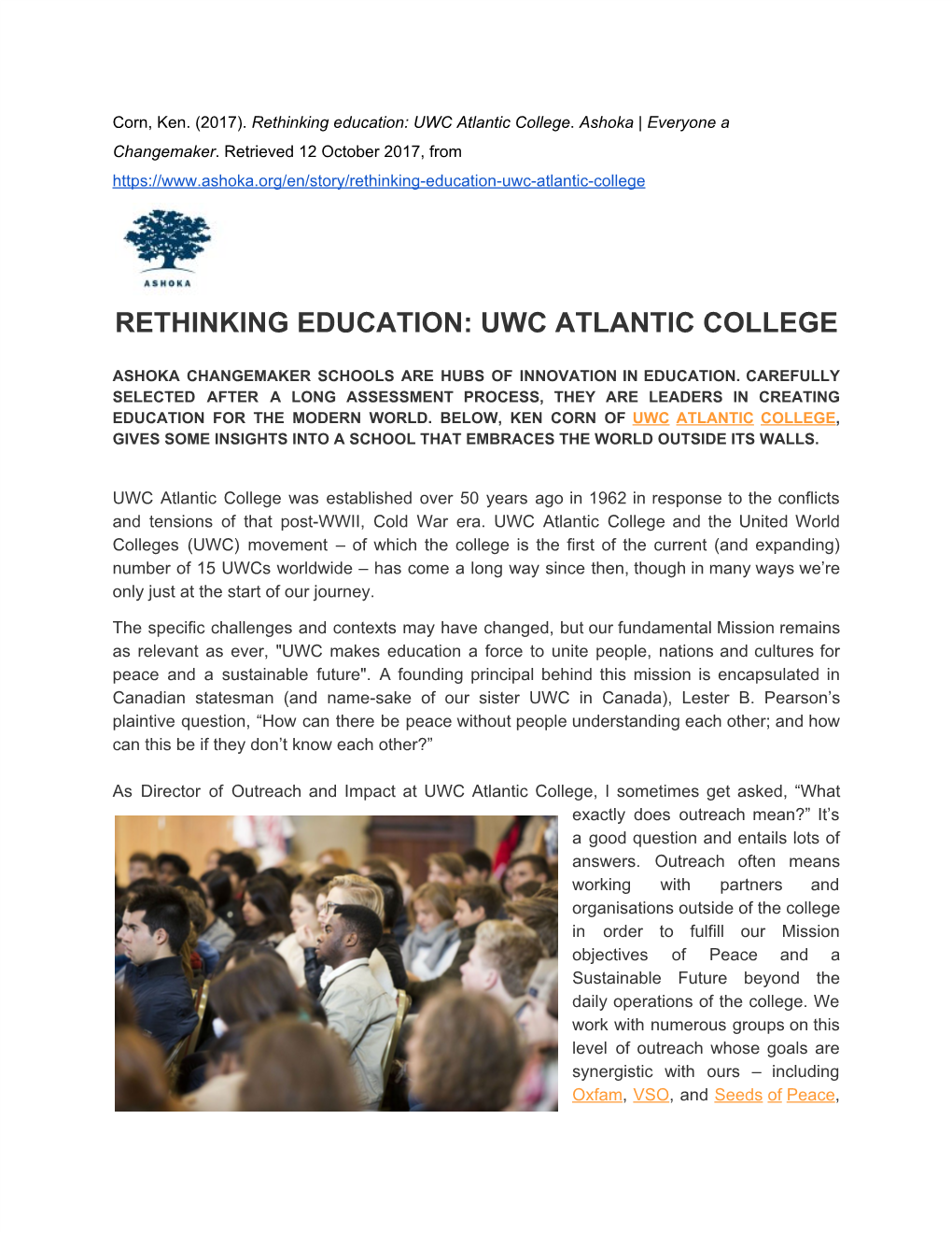 Rethinking​ ​Education:​ ​Uwc​ ​Atlantic​ ​College