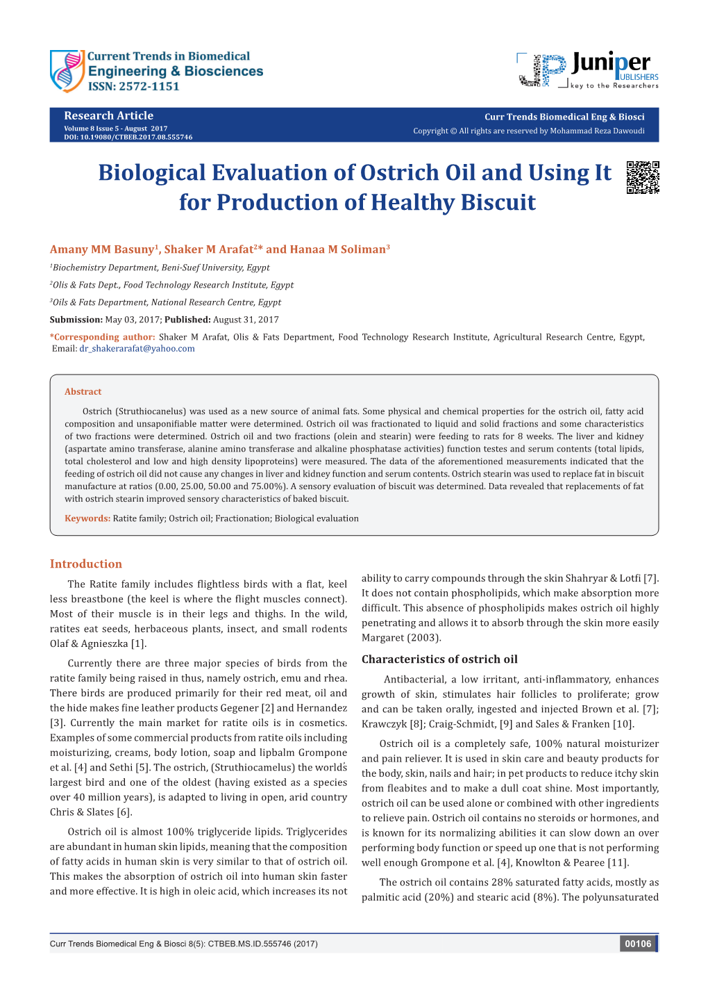 Biological Evaluation of Ostrich Oil and Using It for Production of Healthy Biscuit