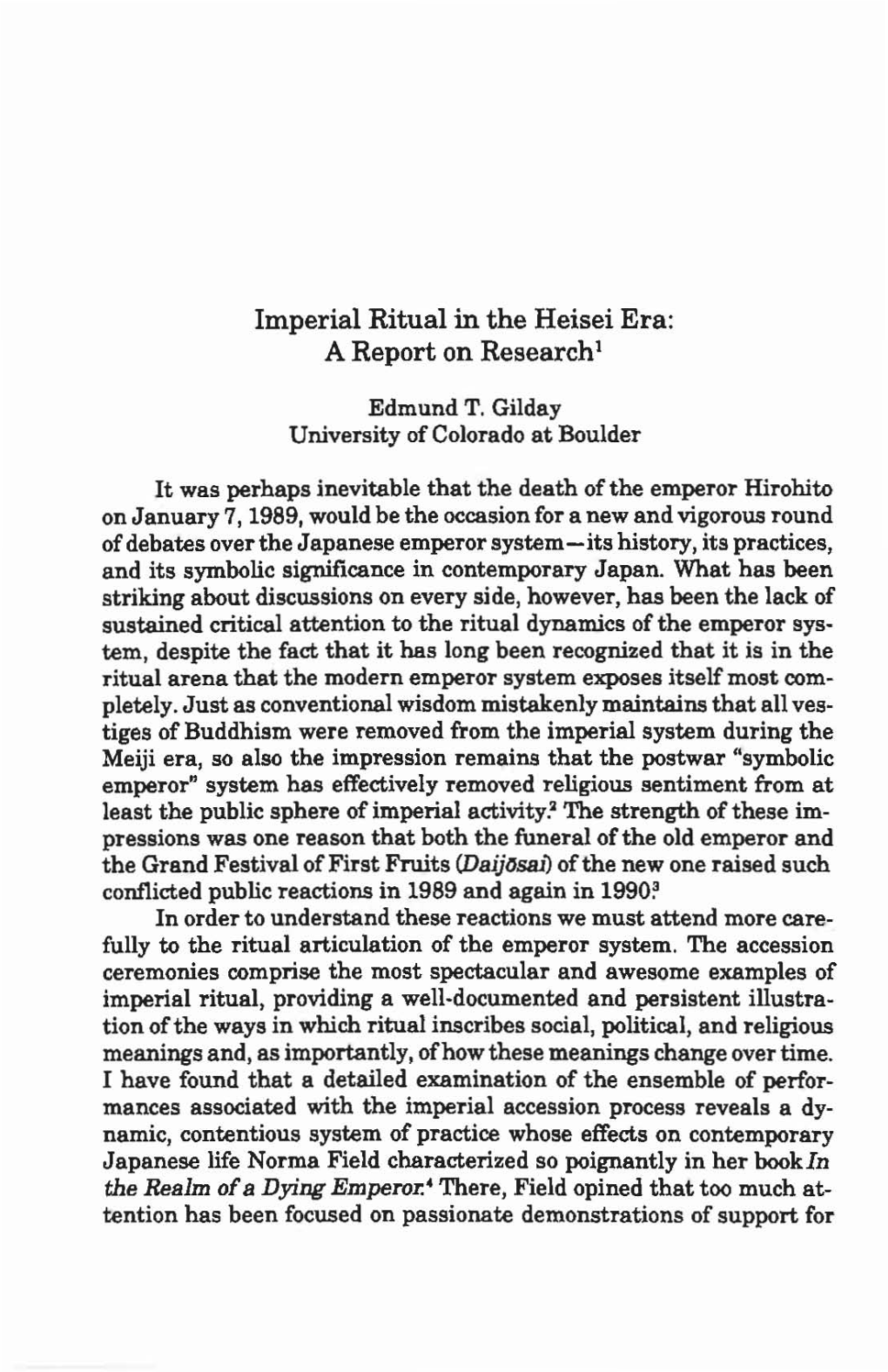 Imperial Ritual in the Heisei Era: a Report on Research!