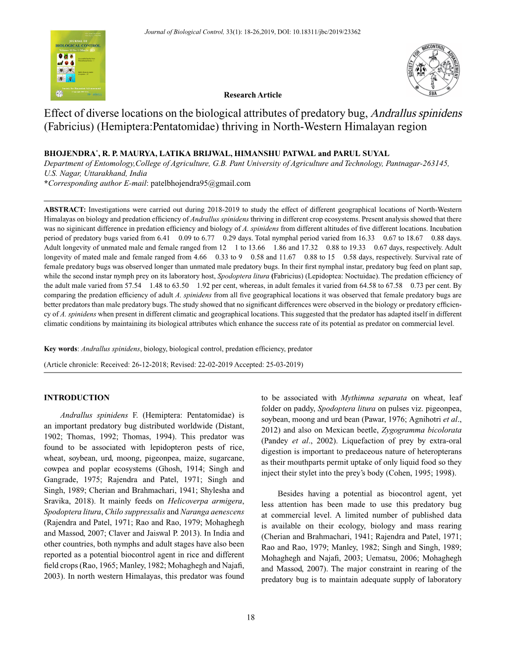 Effect of Diverse Locations on the Biological