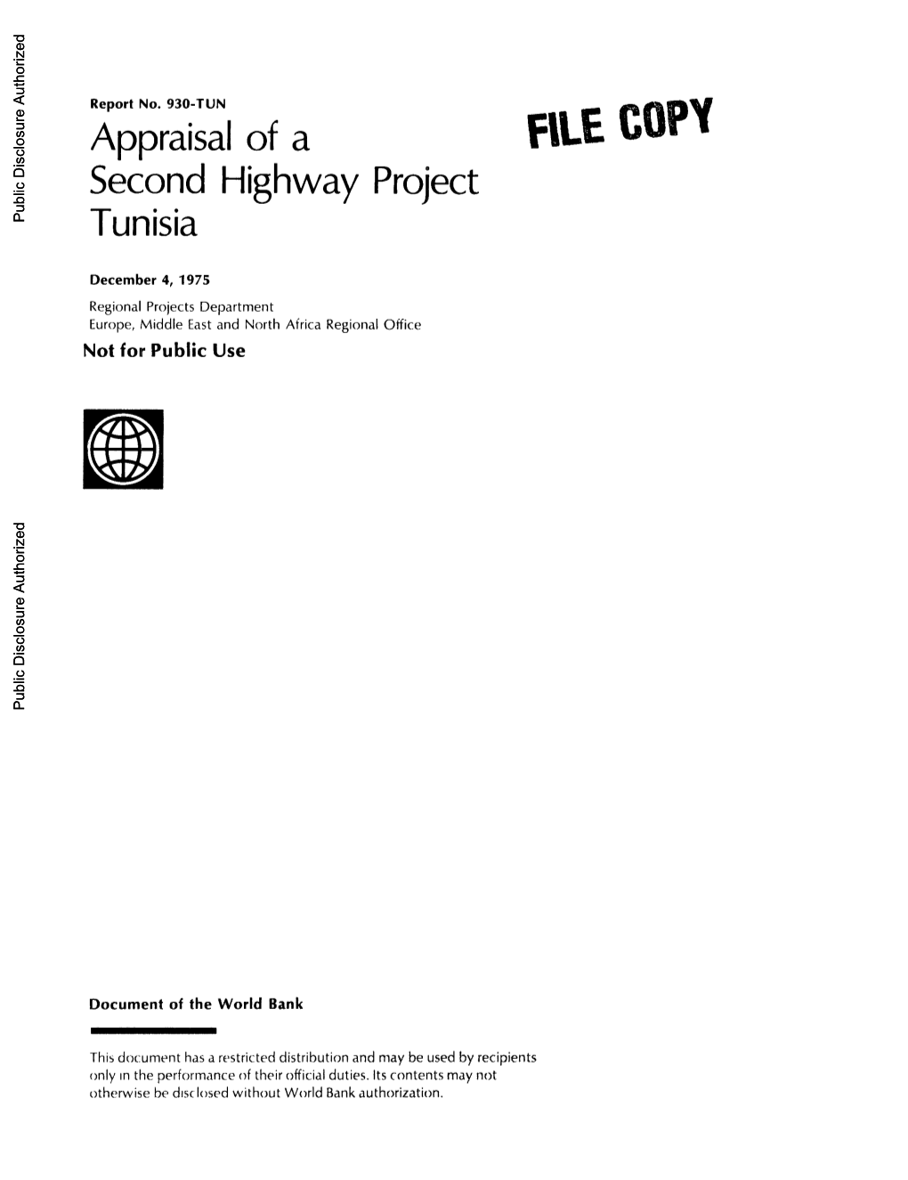 FIL U Secondhighway Project Public Disclosure Authorized Tunisia