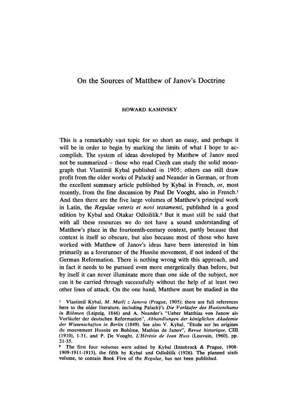 On the Sources of Matthew of Janov's Doctrine