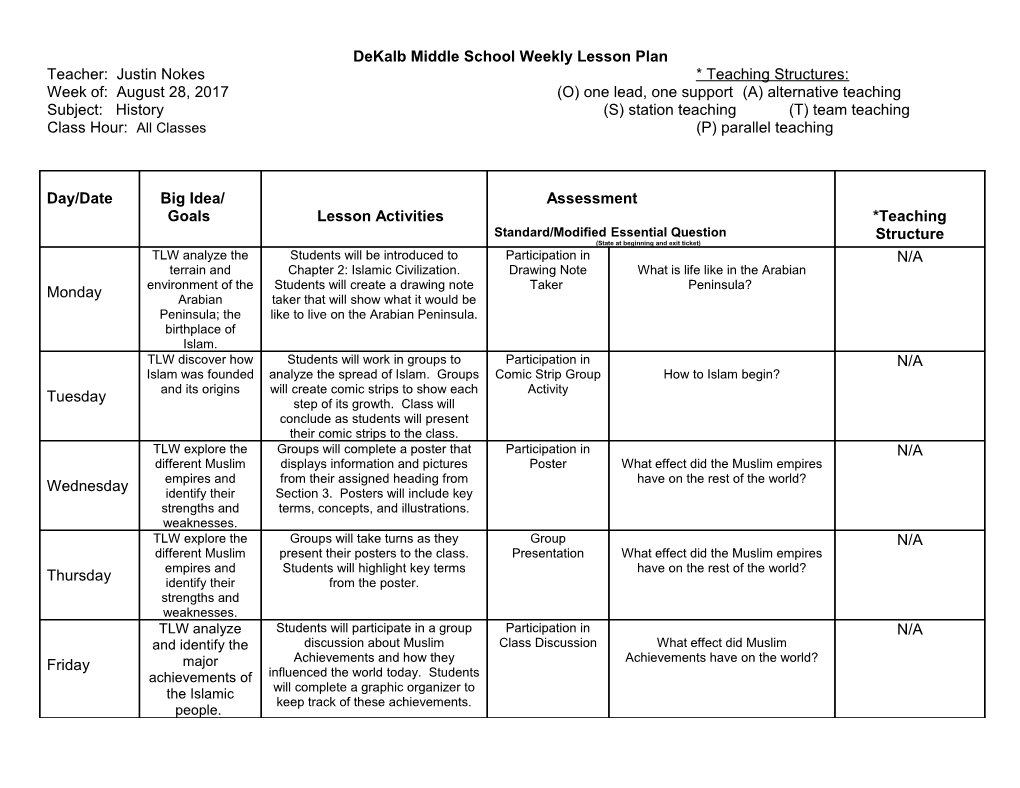 Dekalb Middle School Weekly Lesson Plan s4
