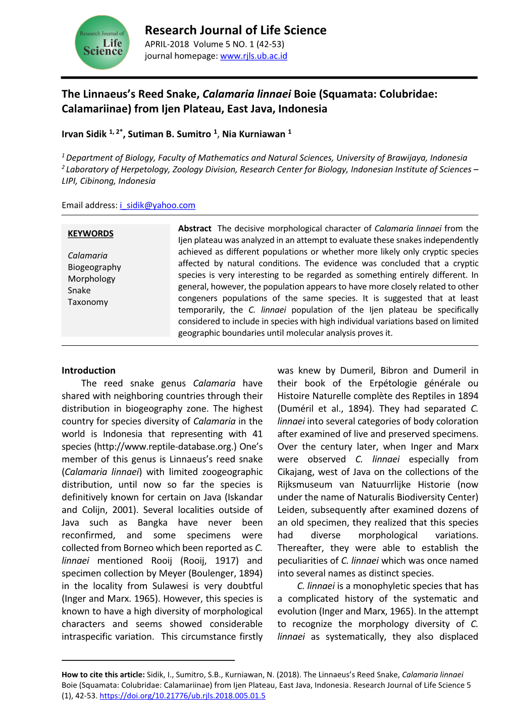 Research Journal of Life Science APRIL-2018 Volume 5 NO