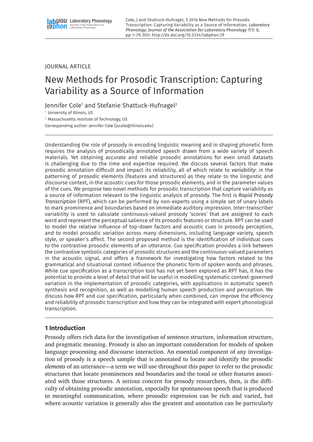 New Methods for Prosodic Transcription: Capturing Variability