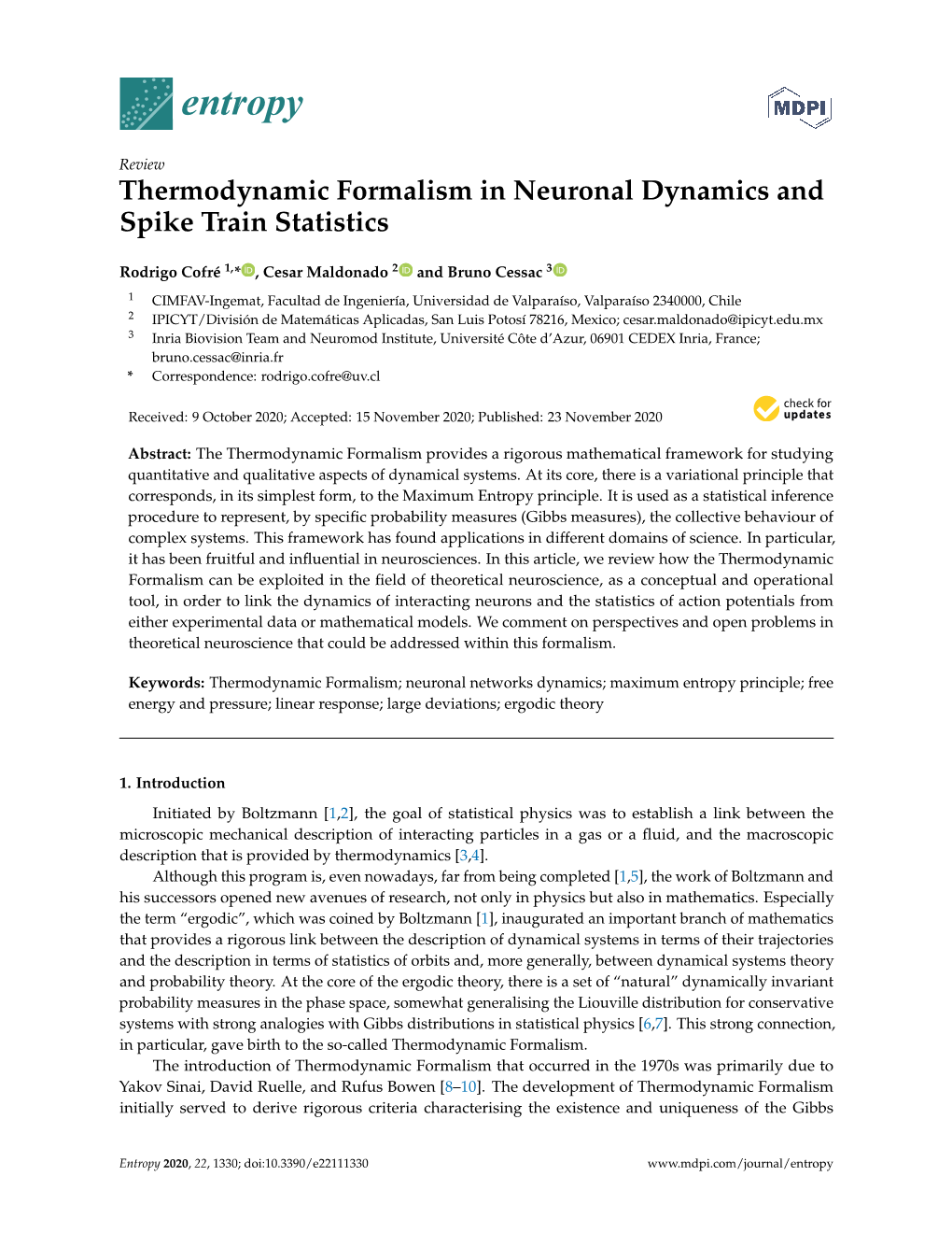 Thermodynamic Formalism in Neuronal Dynamics and Spike Train Statistics