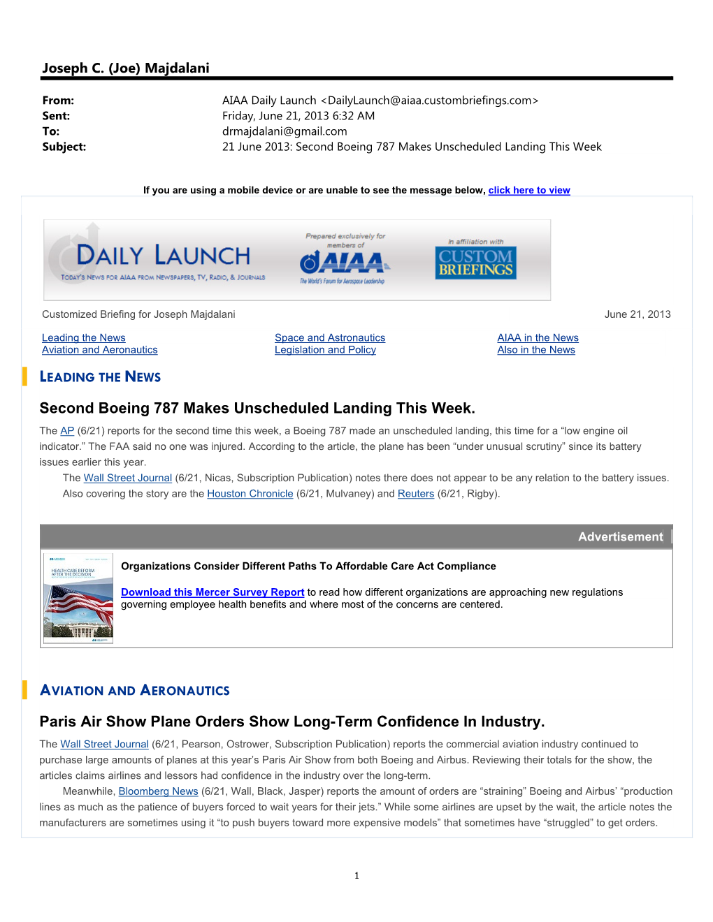 AIAA Daily Launch