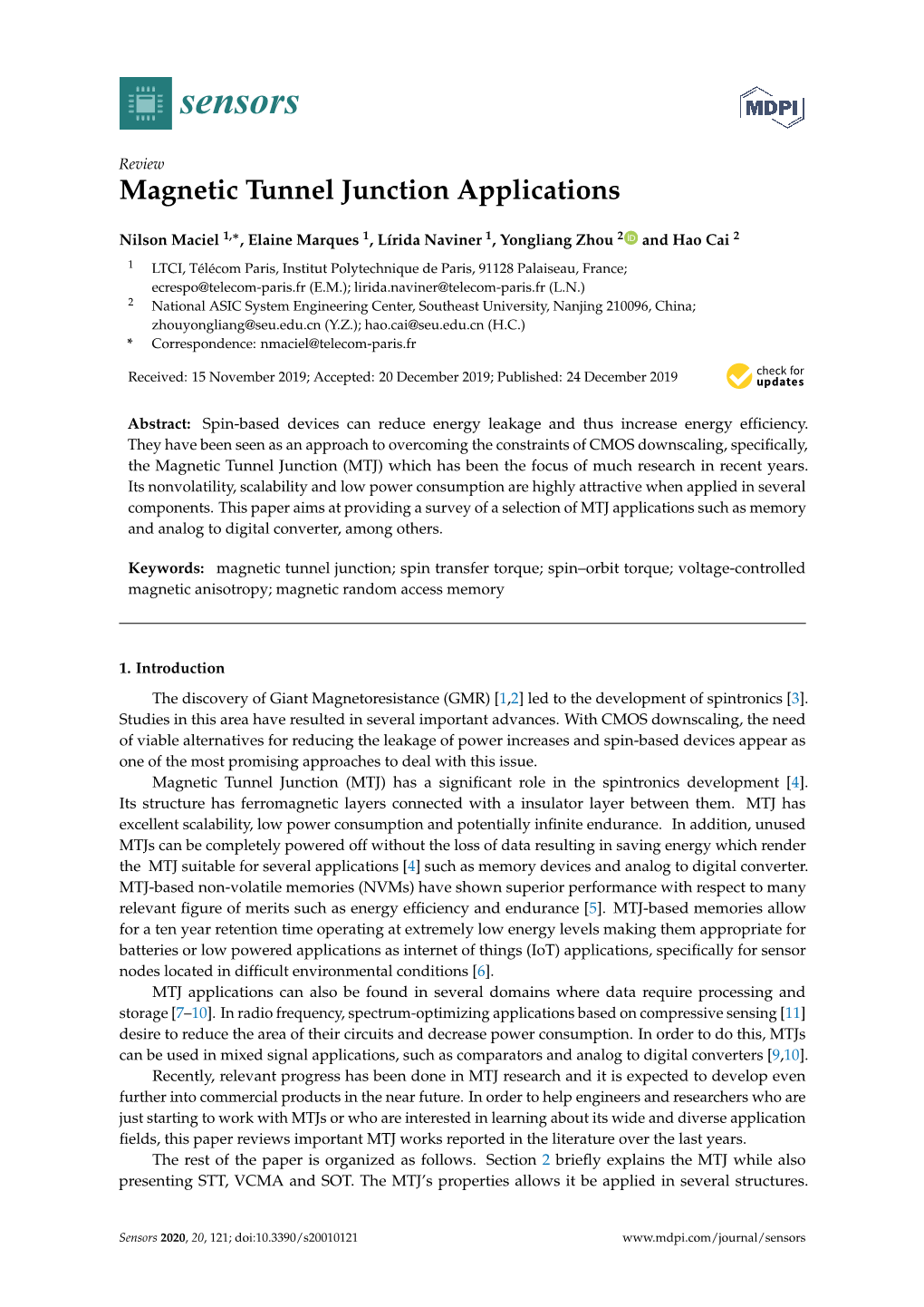 Magnetic Tunnel Junction Applications