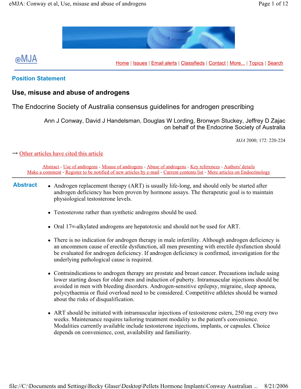 Use, Misuse and Abuse of Androgens the Endocrine Society Of