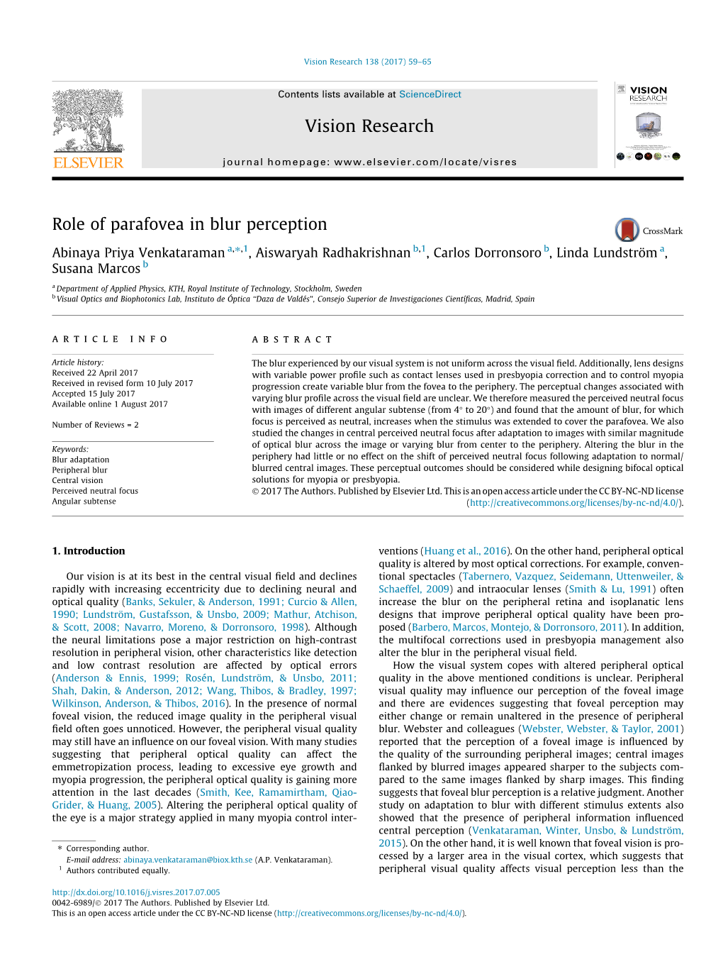 Role of Parafovea in Blur Perception