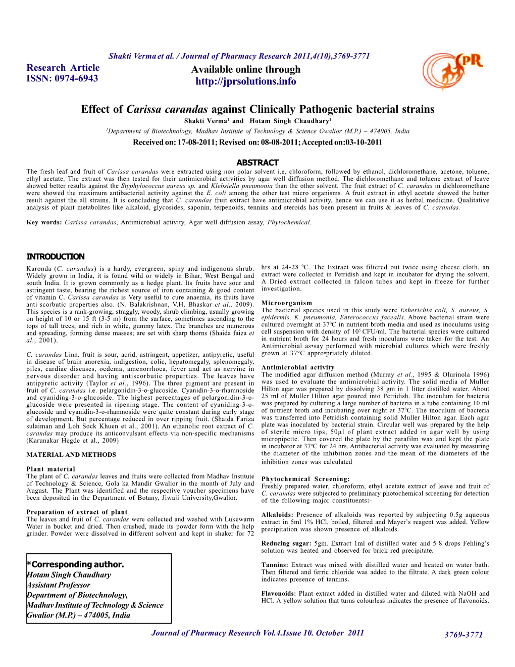 Effect of Carissa Carandas Against Clinically Pathogenic Bacterial Strains