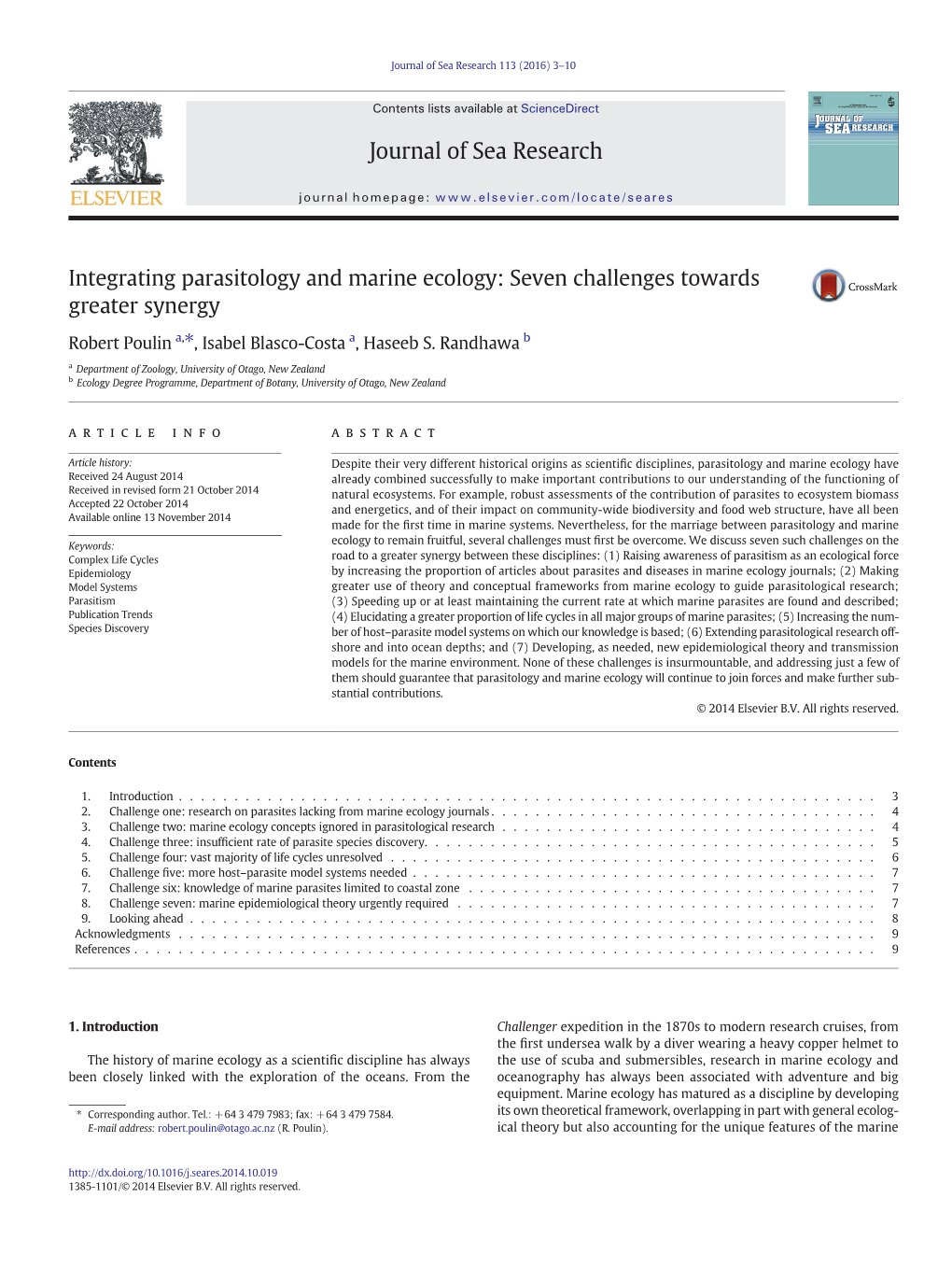 Integrating Parasitology and Marine Ecology: Seven Challenges Towards Greater Synergy