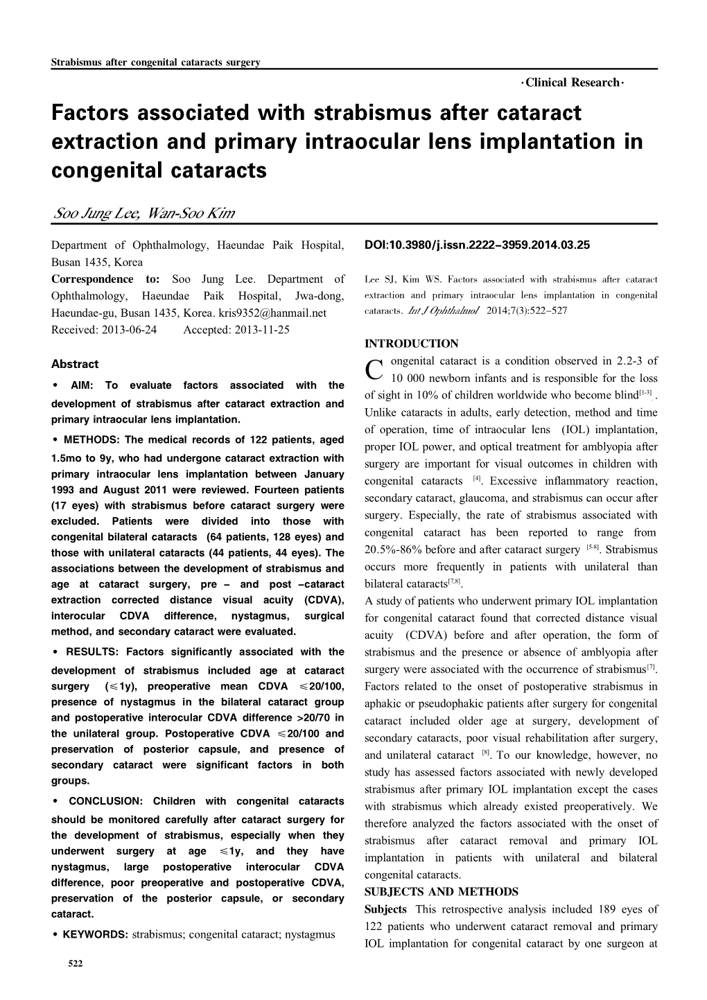 Factors Associated with Strabismus After Cataract Extraction and Primary Intraocular Lens Implantation in Congenital Cataracts