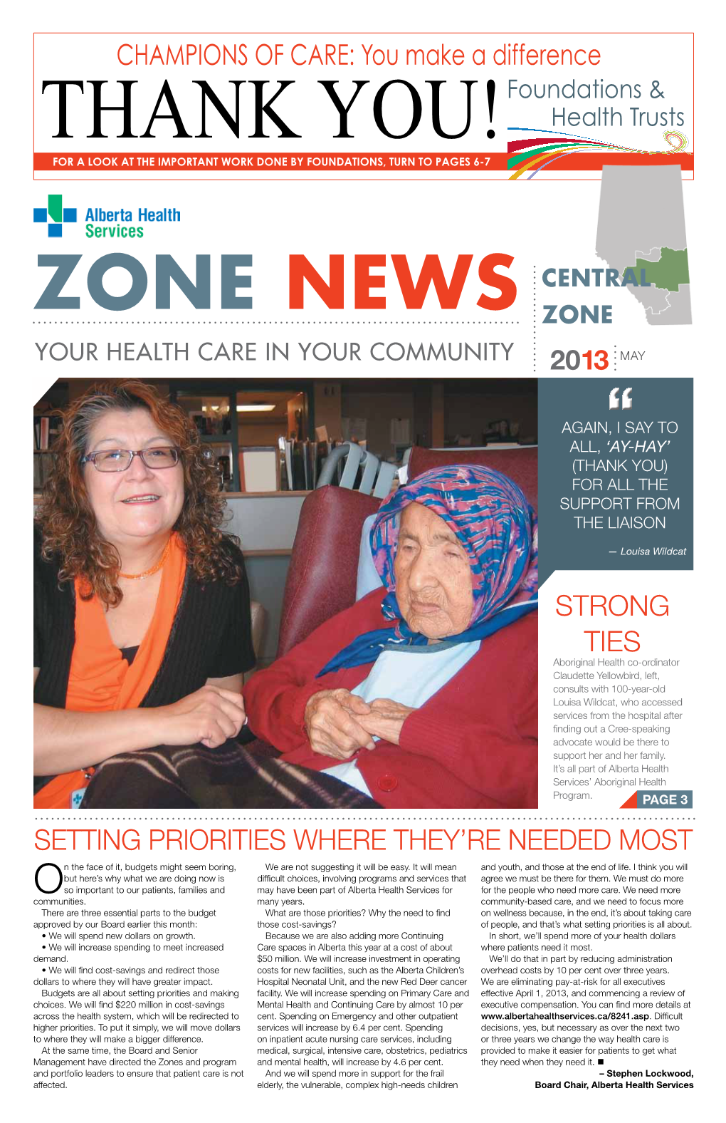 CENTRAL Zone NEWS Zone Your Health Care in Your Community 2013 May