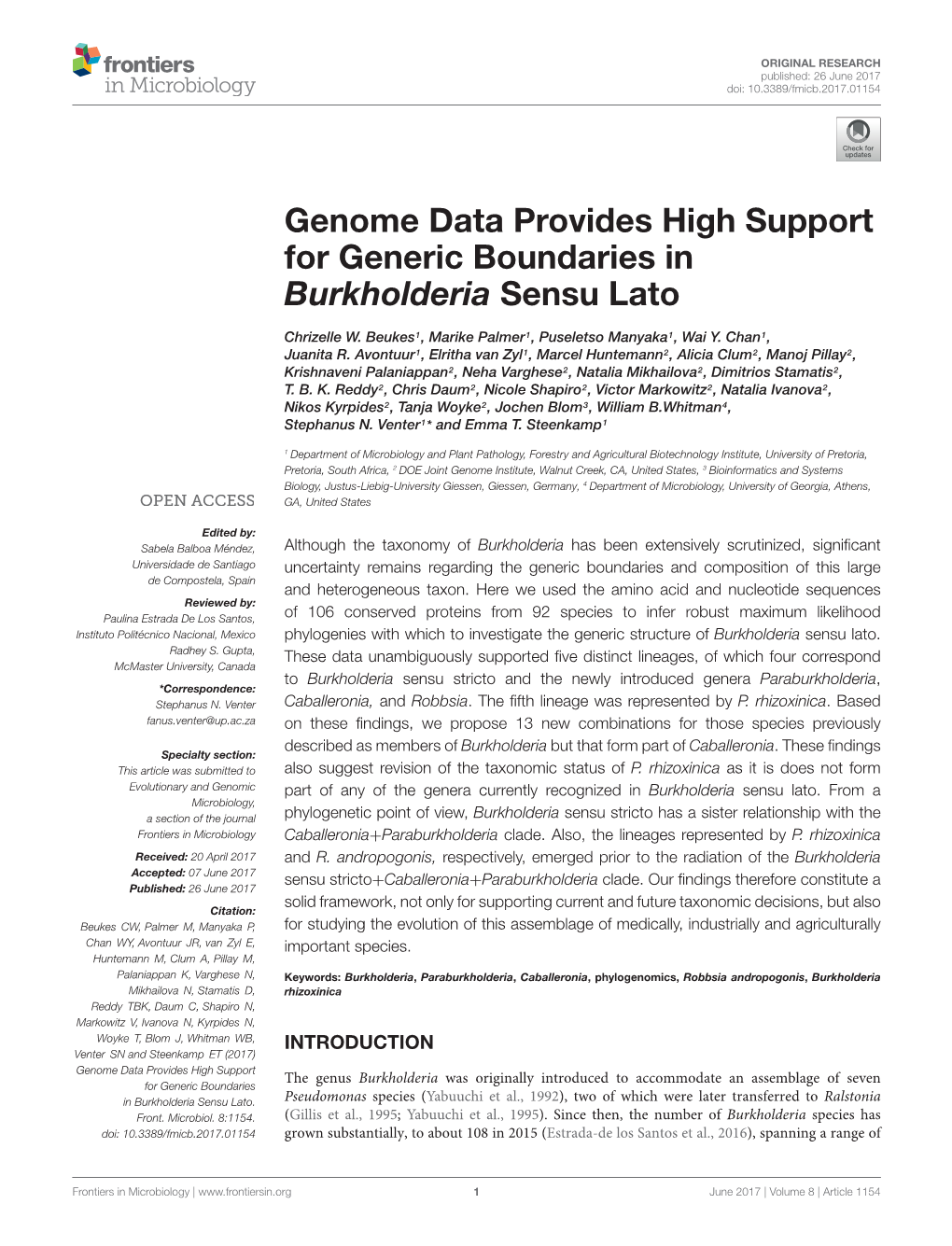 Genome Data Provides High Support for Generic Boundaries in Burkholderia Sensu Lato