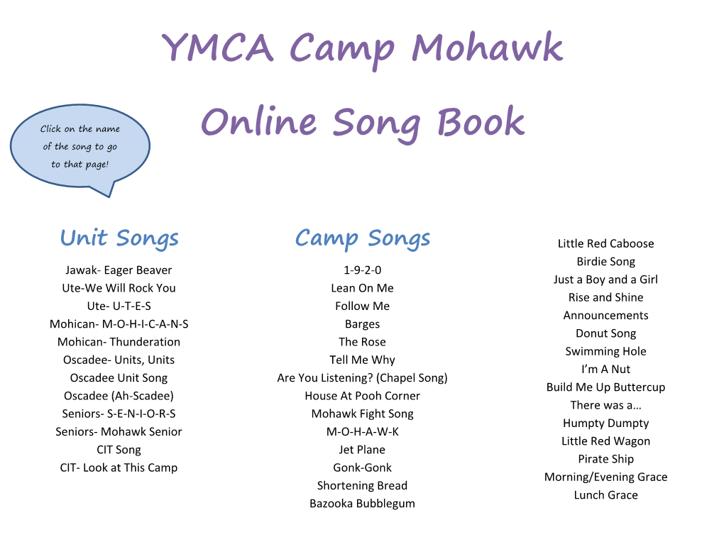 YMCA Camp Mohawk Online Song Book