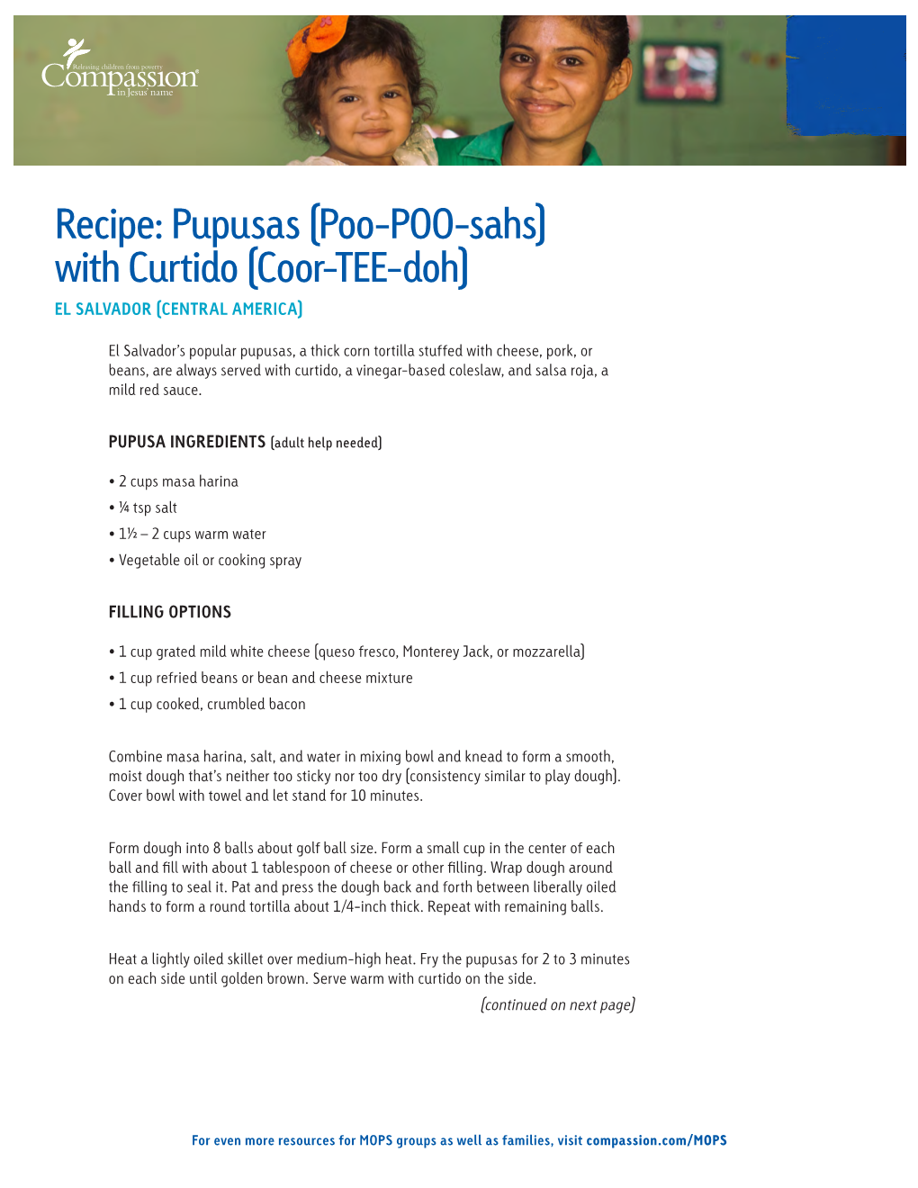 Recipe: Pupusas (Poo-POO-Sahs) with Curtido (Coor-TEE-Doh) EL SALVADOR (CENTRAL AMERICA)