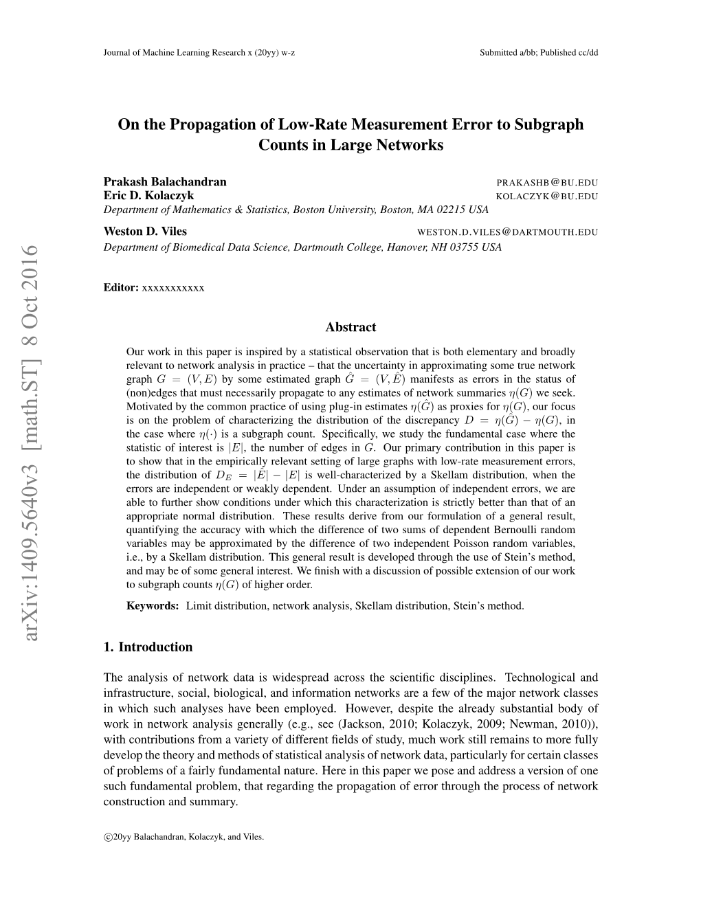 On the Propagation of Low-Rate Measurement Error to Subgraph Counts in Large Networks