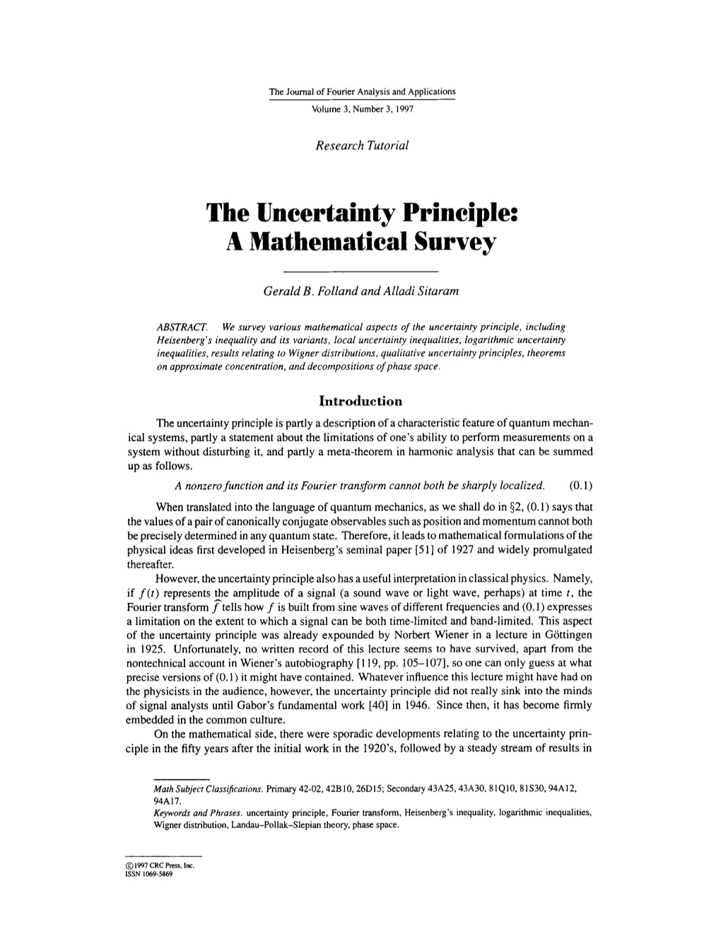 The Uncertainty Principle: a Mathematical Survey
