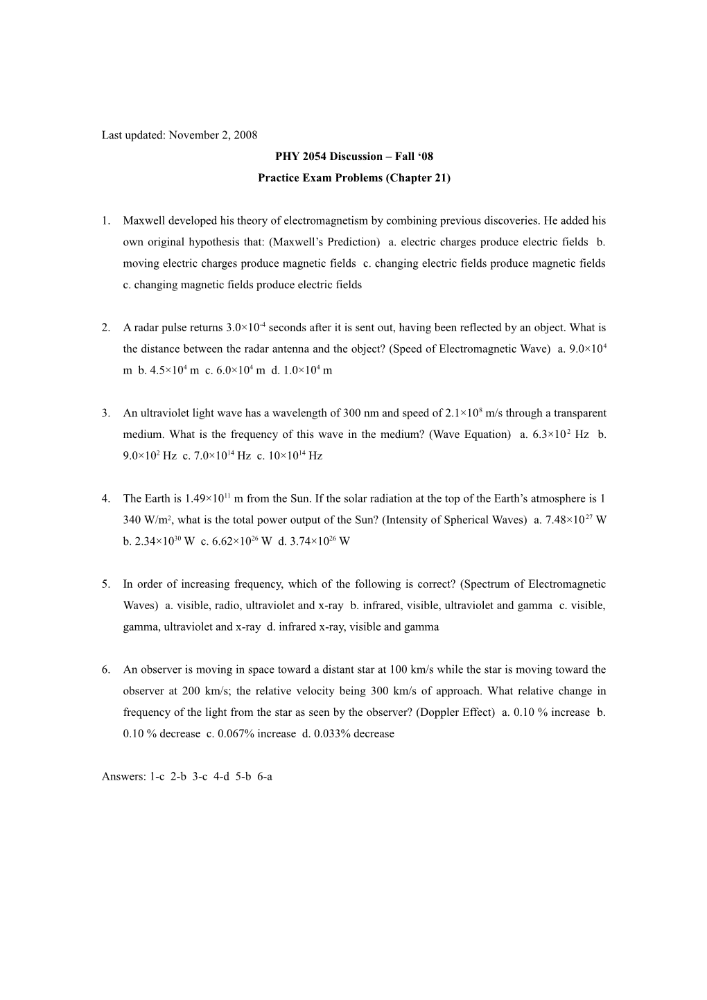 Practice Exam Problems (Chapter 21)