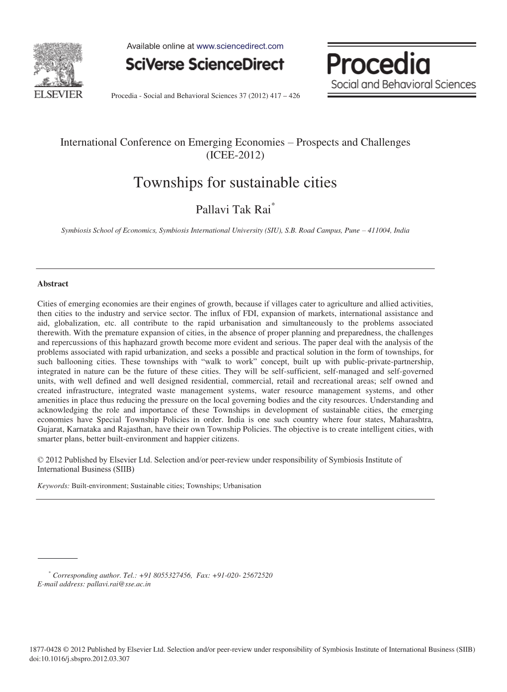 Townships for Sustainable Cities
