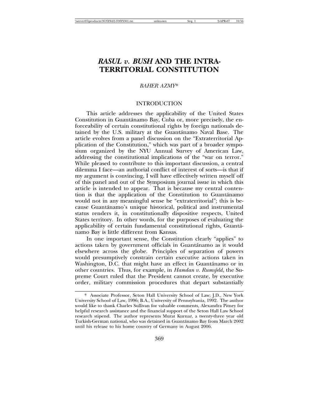 RASUL V. BUSH and the INTRA- TERRITORIAL CONSTITUTION