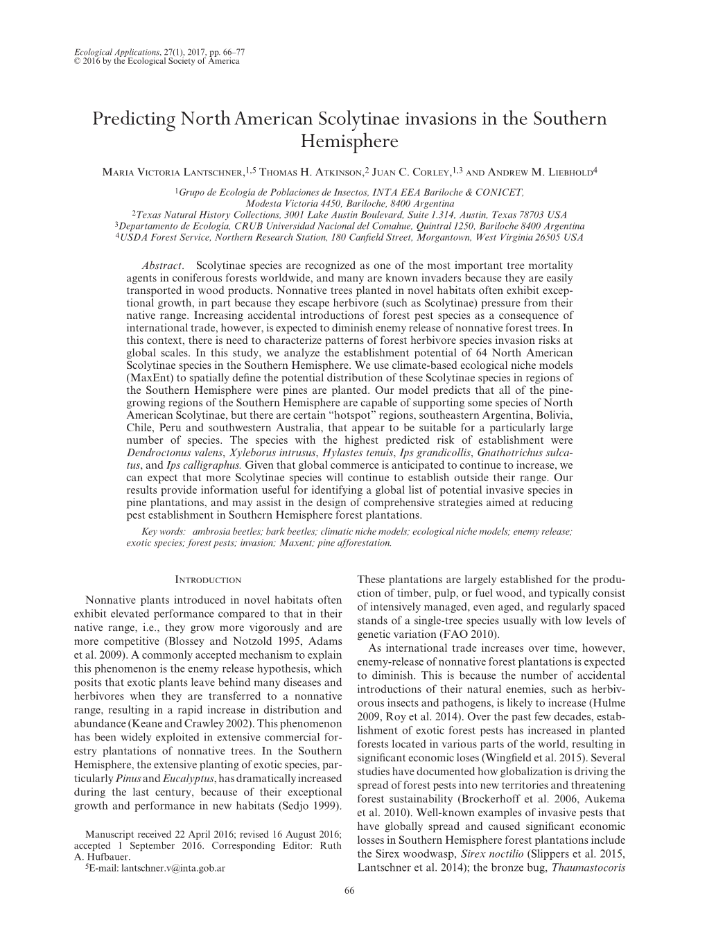 Predicting North American Scolytinae Invasions in the Southern Hemisphere