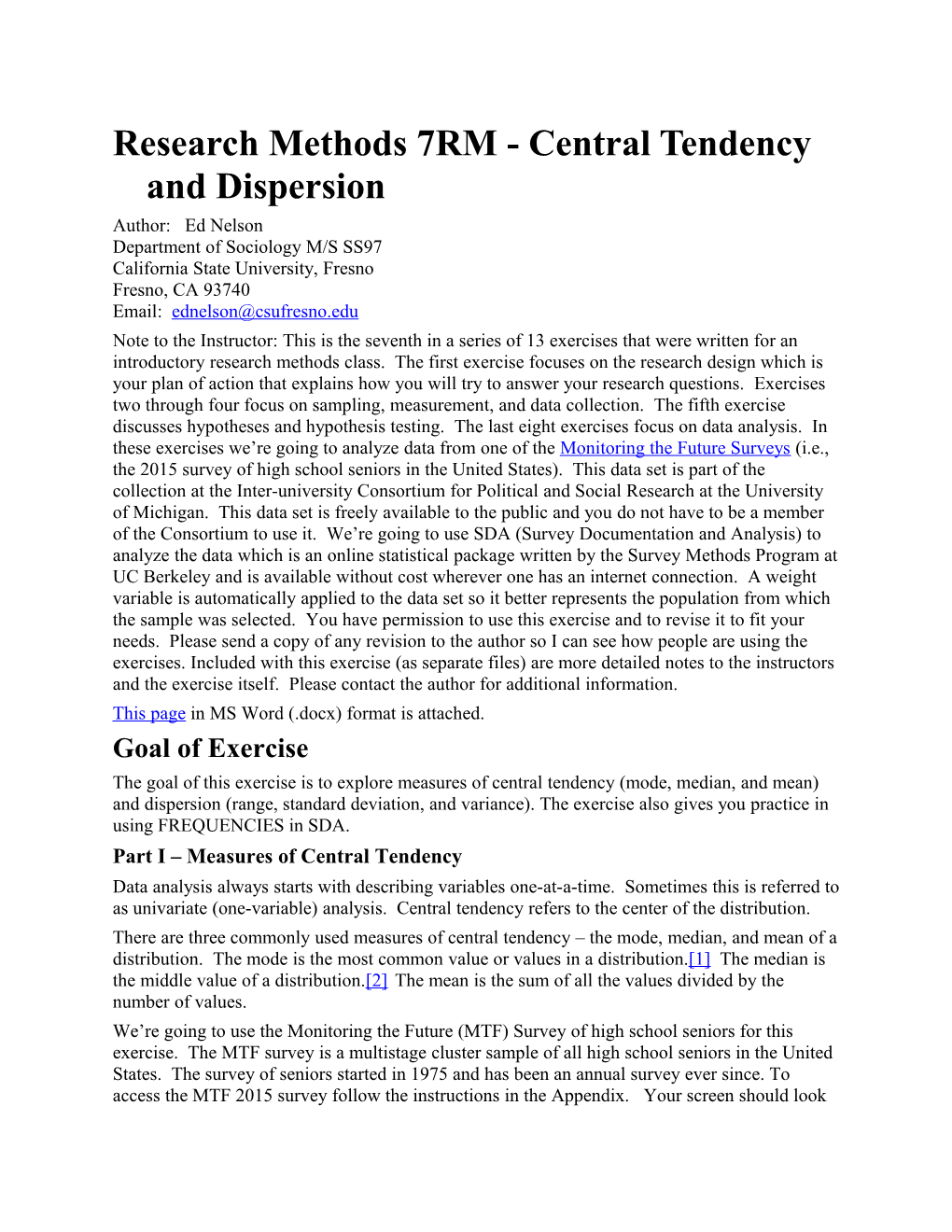 Research Methods 7RM - Central Tendency and Dispersion