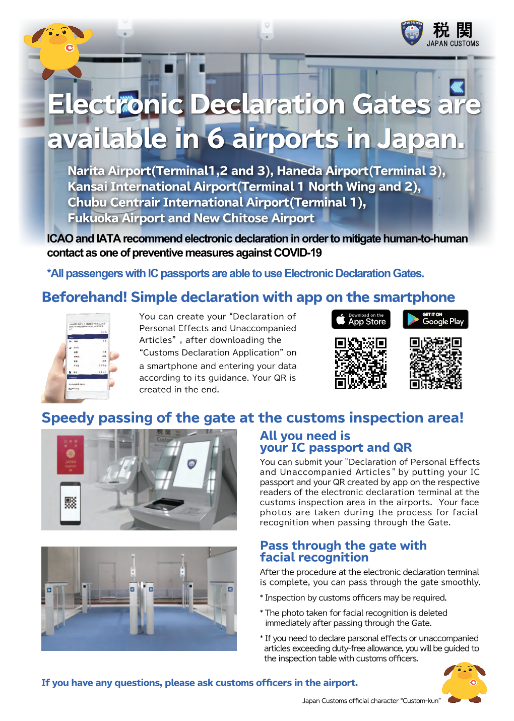 Electronic Declaration Gates Are Available in 6 Airports in Japan