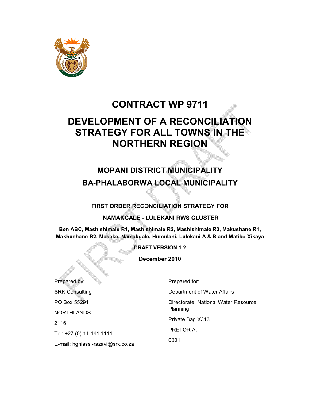 Contract Wp 9711 Development of a Reconciliation Strategy for All Towns in the Northern Region