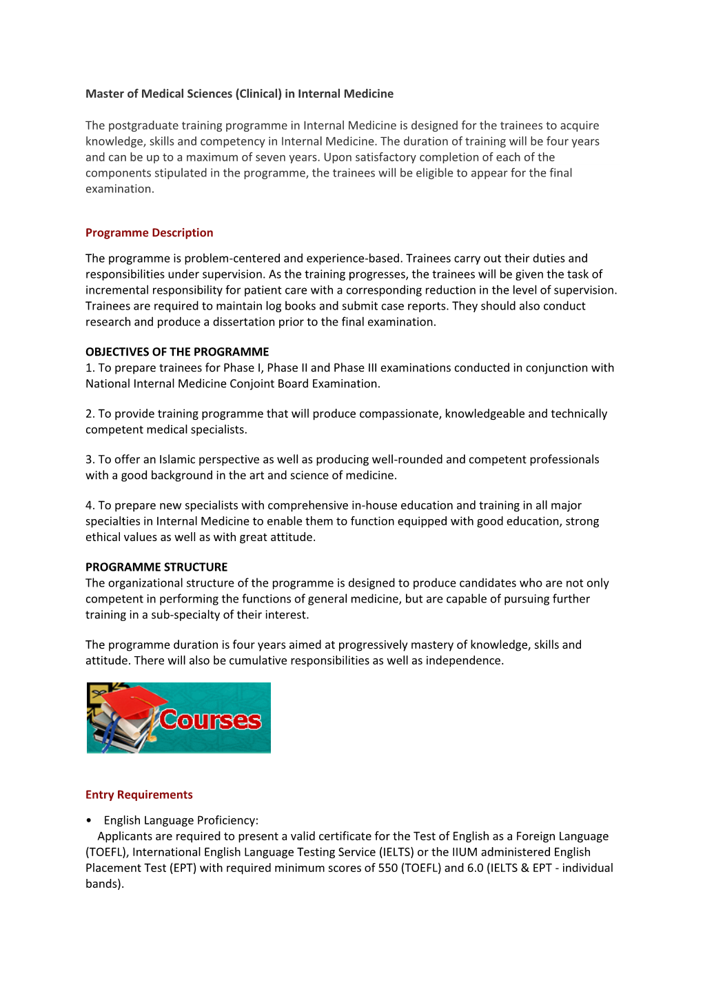 (Clinical) in Internal Medicine the Postgraduate Training Programme In