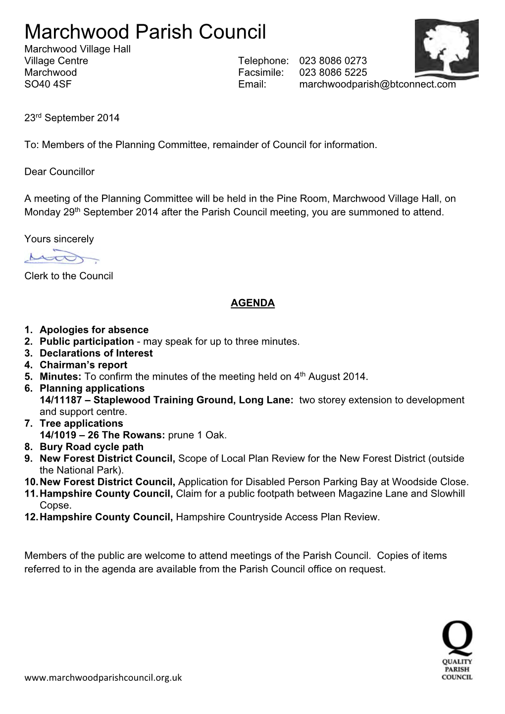 Planning Committee, Remainder of Council for Information