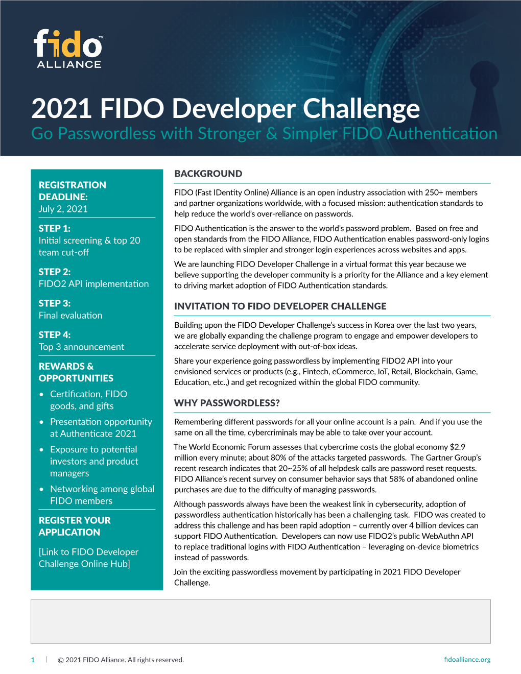 2021 FIDO Developer Challenge Go Passwordless with Stronger & Simpler FIDO Authentication