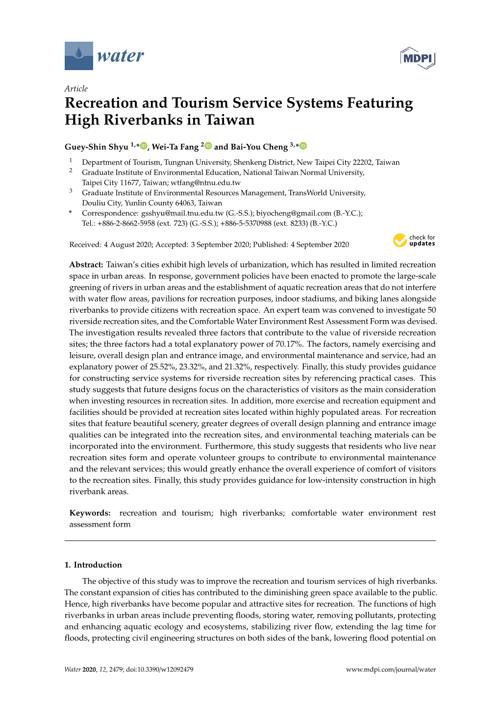 Recreation and Tourism Service Systems Featuring High Riverbanks in Taiwan