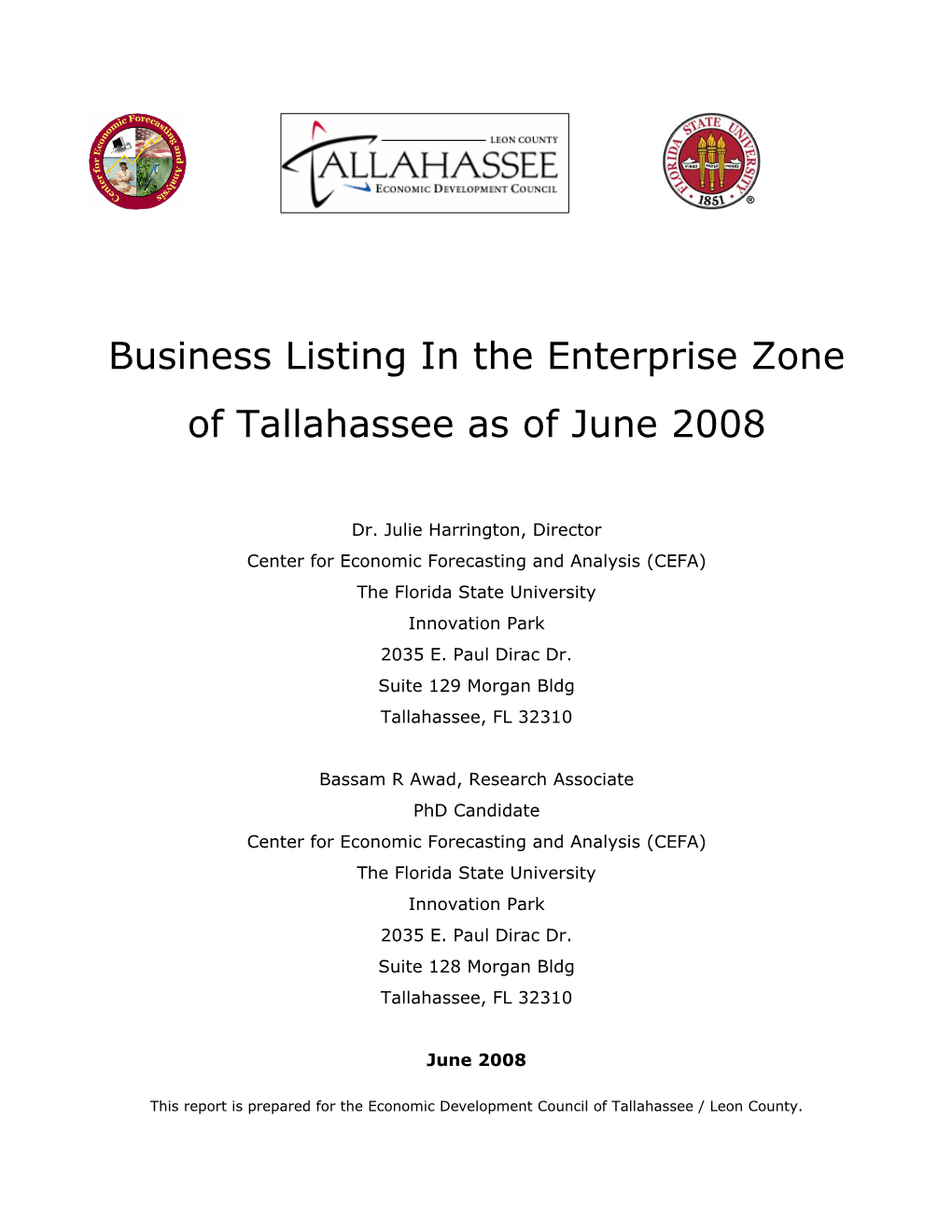 Business Listing in the Enterprise Zone of Tallahassee As of June 2008