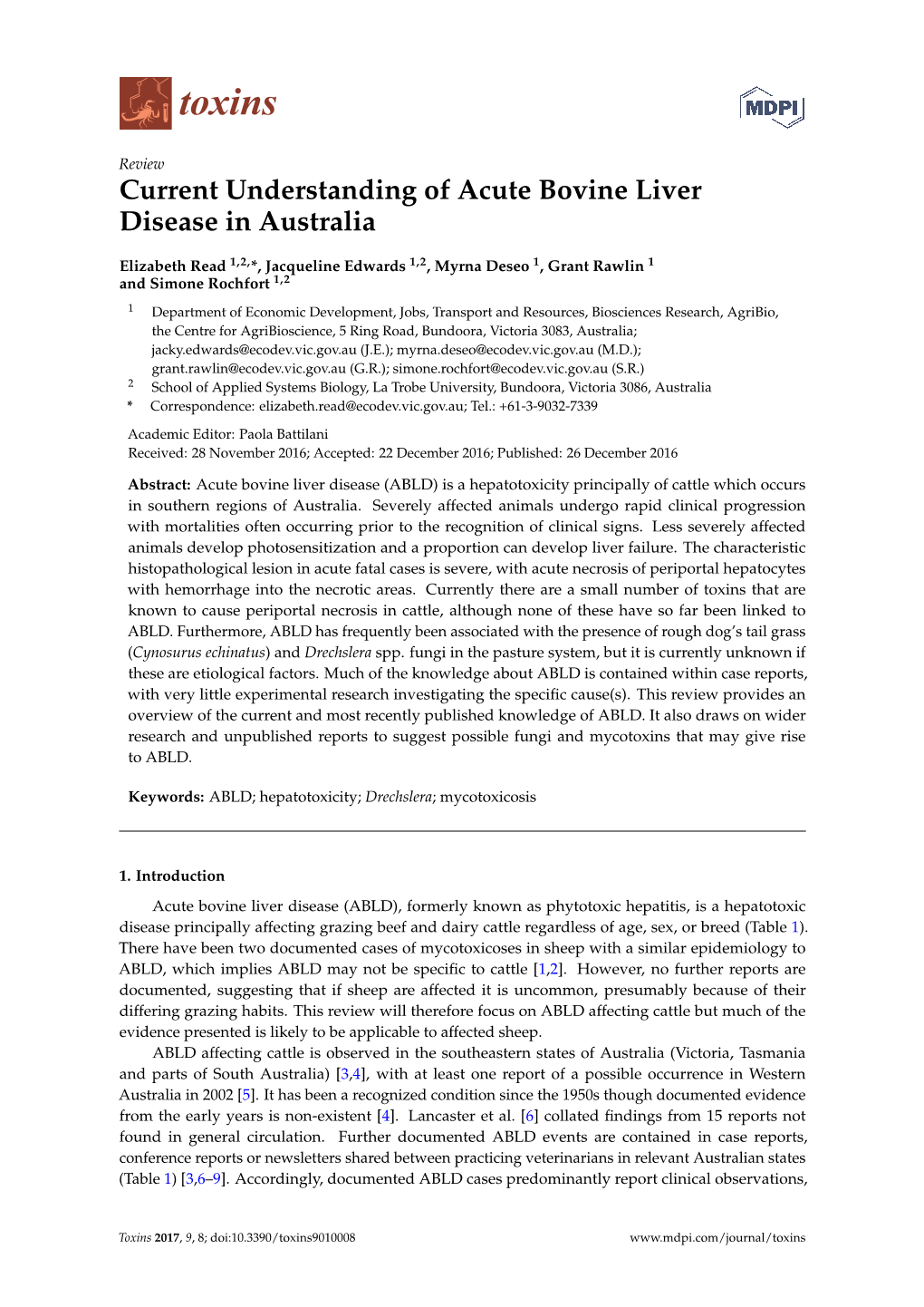 Current Understanding of Acute Bovine Liver Disease in Australia