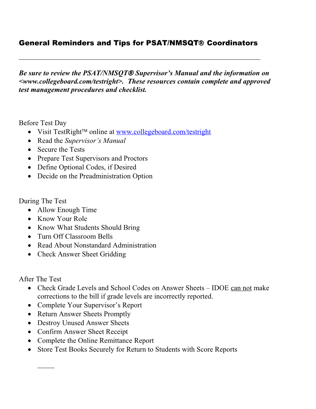 Availability of State Funding for the PSAT/NMSQTÒ