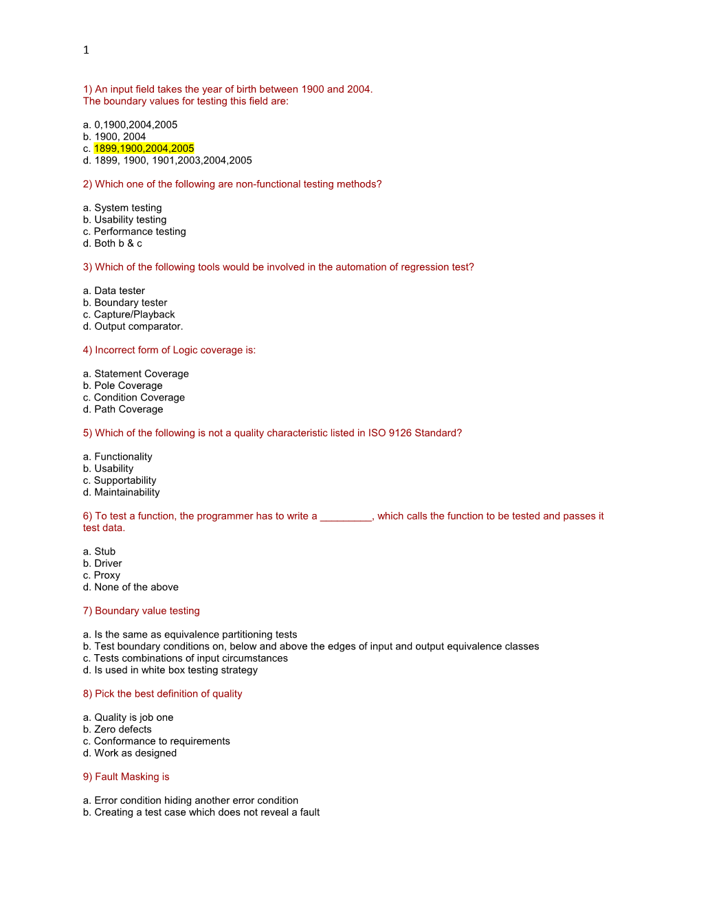 1) an Input Field Takes the Year of Birth Between 1900 and 2004. the Boundary Values For