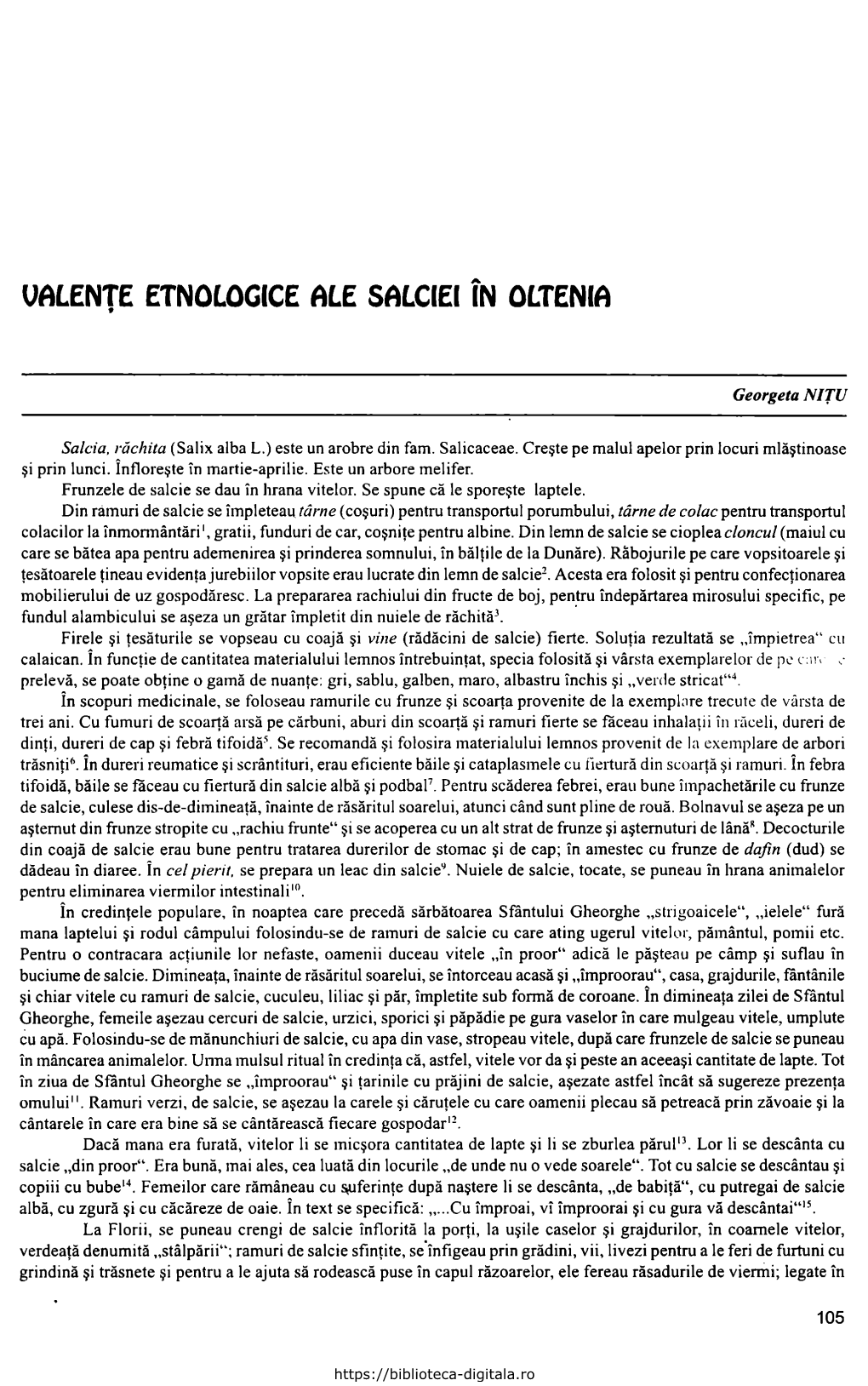 Valente Etnologice Ale Salciei În Oltenia