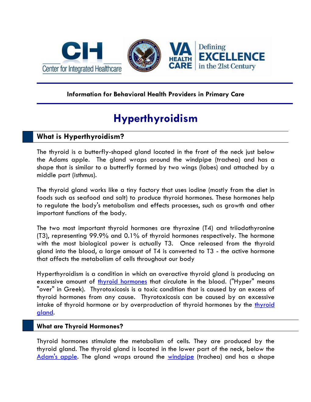 Hyperthyroidism Information Sheet for Bhps