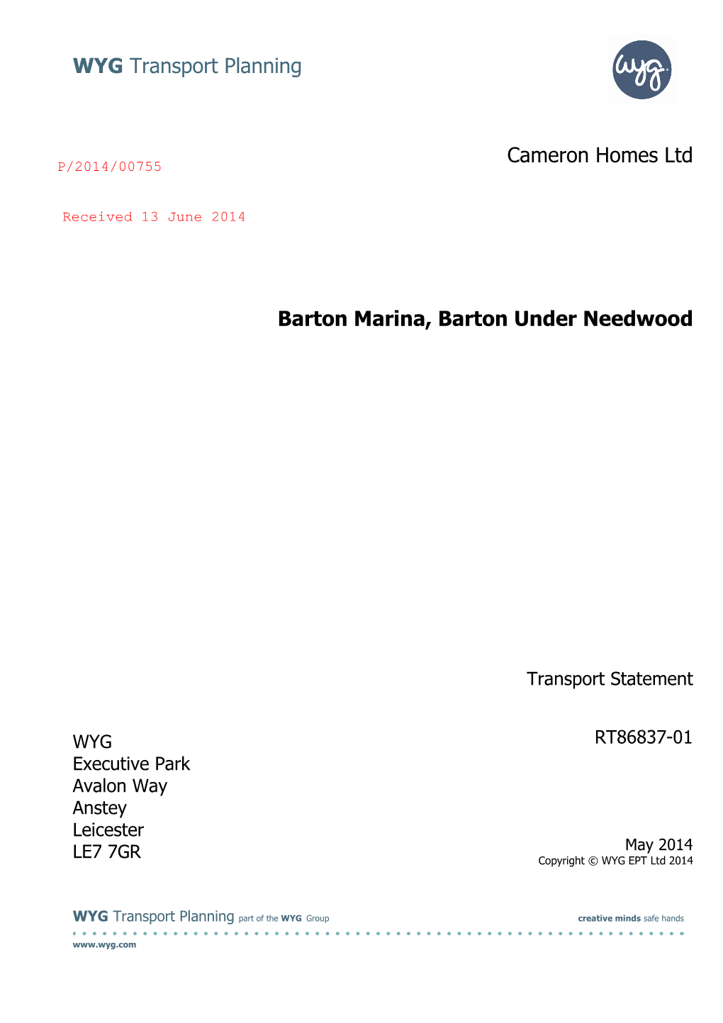 WYG Transport Planning Cameron Homes Ltd Barton Marina, Barton Under Needwood